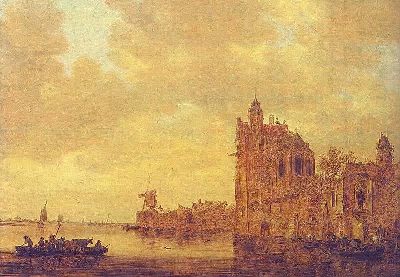 Jan van de Cappelle River Landscape with Pellekussenpoort, Utrecht and Gothic Choir